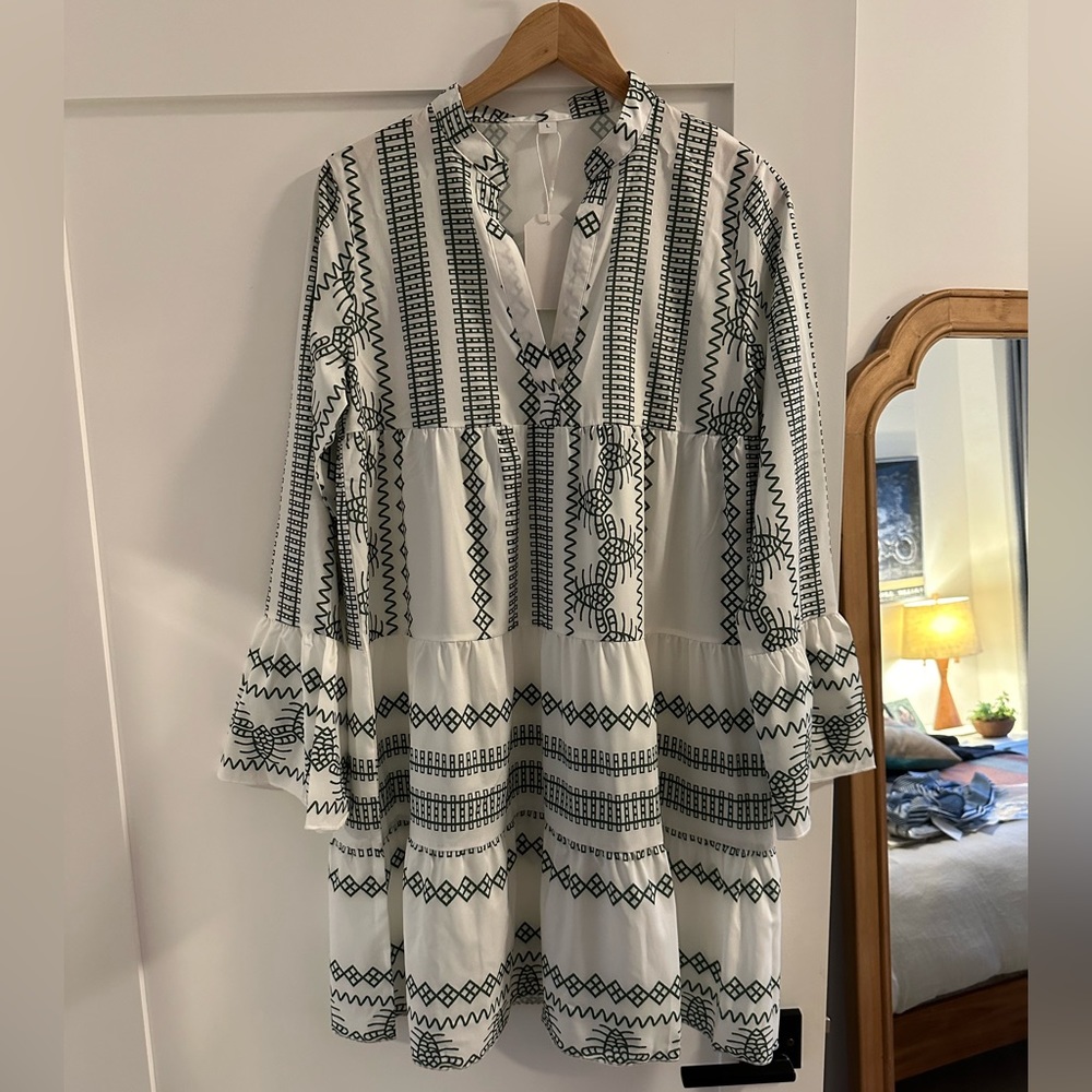 NWT Bohemian white and green flowy dress
